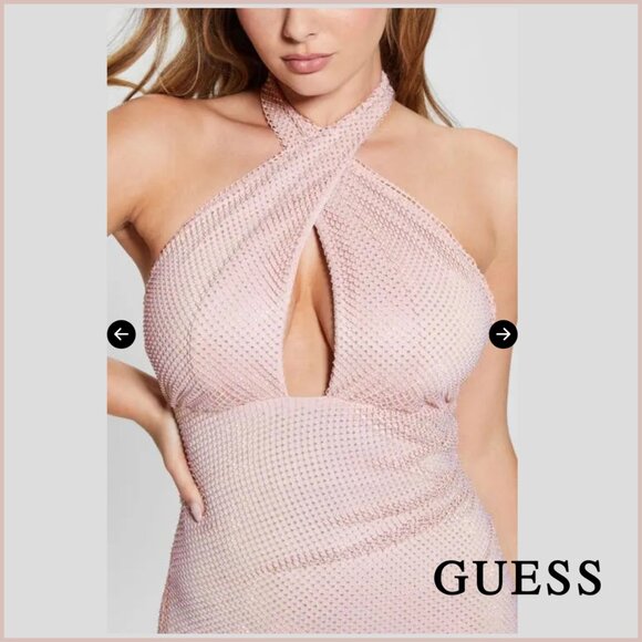 GUESS Pink Rhinestone Halter Midi Dress | Size M - Picture 3 of 8